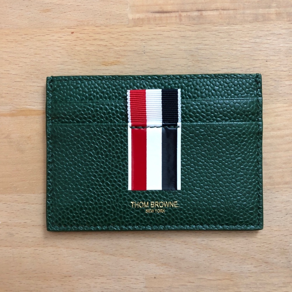 Thom Browne unique green leather card holder